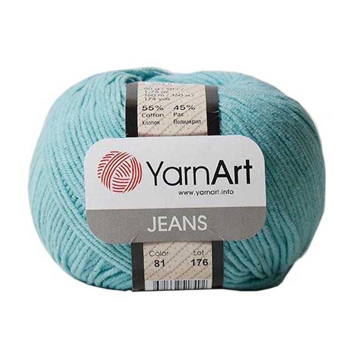 Пряжа YarnArt "JEANS" 81 св.бирюза 55% хлопок, 45% полиакрил.160 м 50 г